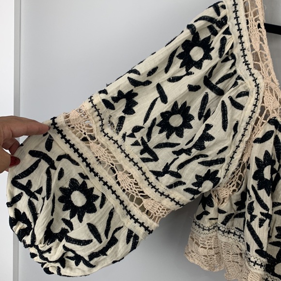 Free People Soleil Cotton Embroidery Crochet Trim Boho Top - Picture 13 of 16